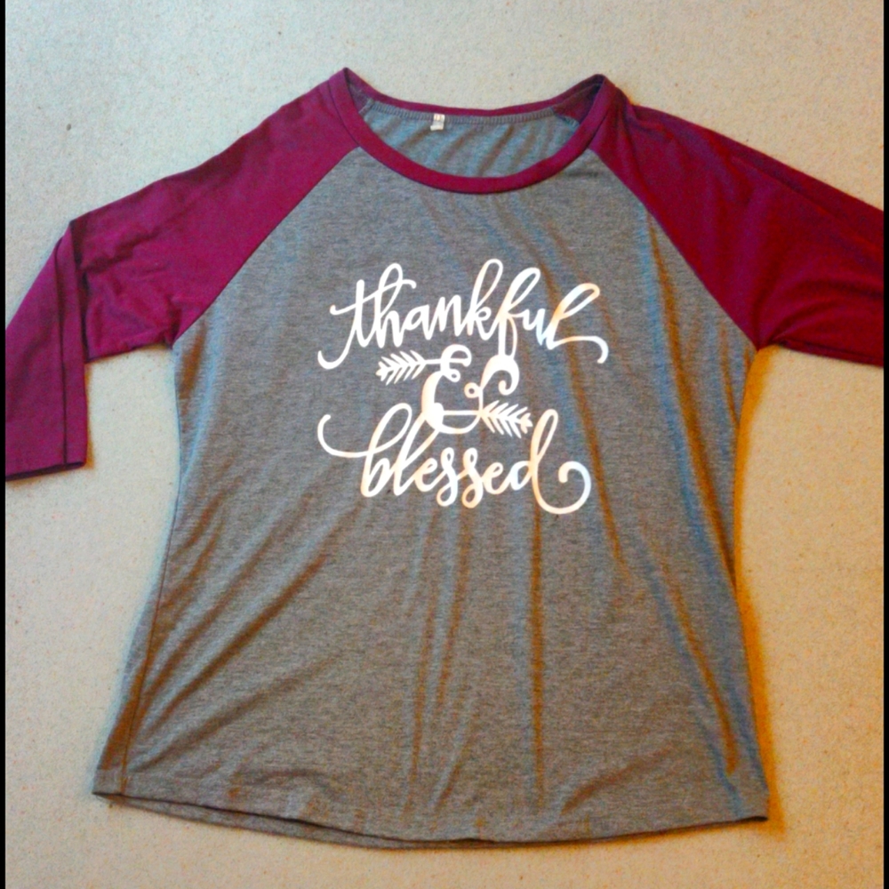 "Thankful & Blessed" dark grey and maroon tshirt